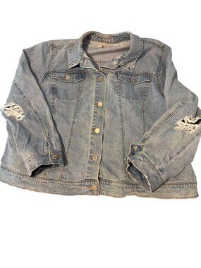 Haute Hippie Tribe Distressed Light Wash Denim Jean Jacket Silver Tone Sz 3X
